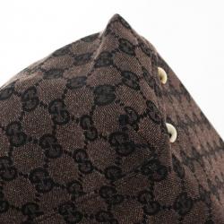 مملوكة مسبقًا Gucci Monogram Medium Tote with Brown Leather Trim
