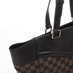 مملوكة مسبقًا Gucci Monogram Medium Tote with Brown Leather Trim