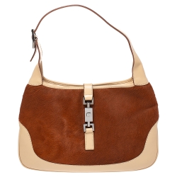 مملوكة مسبقًا Gucci Tan/Beige Calfhair and Leather Jackie O Hobo