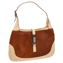 مملوكة مسبقًا Gucci Tan/Beige Calfhair and Leather Jackie O Hobo