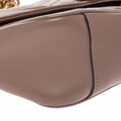 Pre Owned Gucci Nude Beige Matelasse Leather Small GG Marmont Shoulder Bag