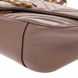 Pre Owned Gucci Nude Beige Matelasse Leather Small GG Marmont Shoulder Bag