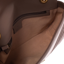 Pre Owned Gucci Nude Beige Matelasse Leather Small GG Marmont Shoulder Bag