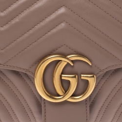 Pre Owned Gucci Nude Beige Matelasse Leather Small GG Marmont Shoulder Bag