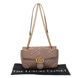 Pre Owned Gucci Nude Beige Matelasse Leather Small GG Marmont Shoulder Bag