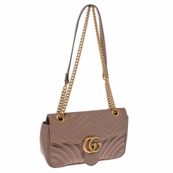 Pre Owned Gucci Nude Beige Matelasse Leather Small GG Marmont Shoulder Bag