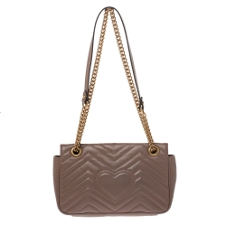 Pre Owned Gucci Nude Beige Matelasse Leather Small GG Marmont Shoulder Bag