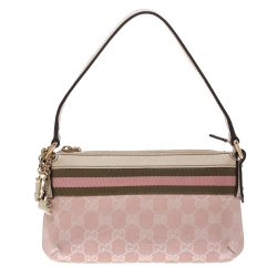 مملوكة مسبقًا Gucci Pink/Cream GG Canvas and Leather Web Baguette
