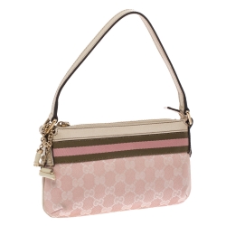 مملوكة مسبقًا Gucci Pink/Cream GG Canvas and Leather Web Baguette