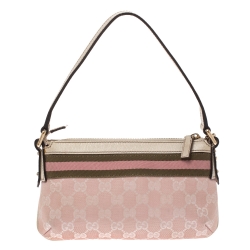 مملوكة مسبقًا Gucci Pink/Cream GG Canvas and Leather Web Baguette