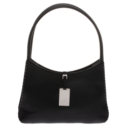 مملوكة مسبقًا Gucci Black Leather Topstitch Hobo