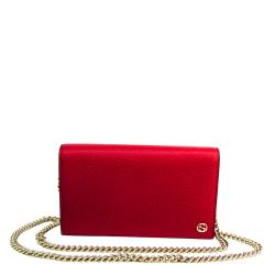 Gucci Red Leather Betty Shanghai Chain Wallet Bag