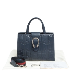 Pre Owned Gucci Navy Blue Matelassé Leather For Ounass Dionysus Tote