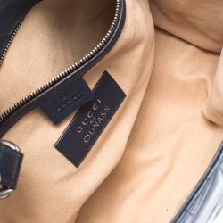 Pre Owned Gucci Navy Blue Matelassé Leather For Ounass Dionysus Tote