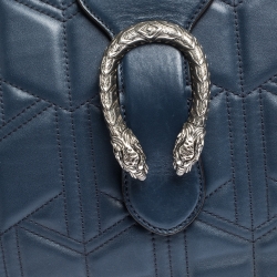 Pre Owned Gucci Navy Blue Matelassé Leather For Ounass Dionysus Tote