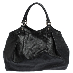 مملوكة مسبقًا Gucci Black Guccissima Leather Large Sukey Tote