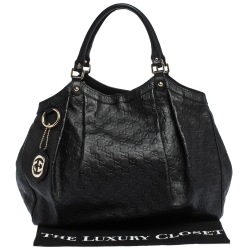 مملوكة مسبقًا Gucci Black Guccissima Leather Large Sukey Tote