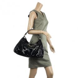 Pre Owned Gucci Black Patent Leather D Ring Large Hobo Bag
