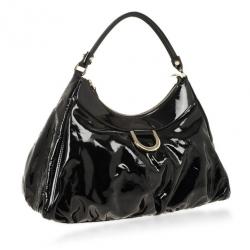 Pre Owned Gucci Black Patent Leather D Ring Large Hobo Bag