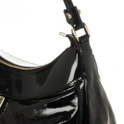 Pre Owned Gucci Black Patent Leather D Ring Large Hobo Bag