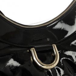 Pre Owned Gucci Black Patent Leather D Ring Large Hobo Bag