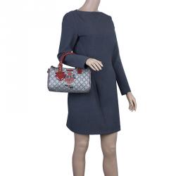 مملوكة مسبقًا حقيبة غوتشي بوسطن كانفاس مقوى GG وجلد أحمر هارت تاتو صغيرة 