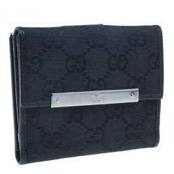 Gucci Black GG Canvas French Flap Wallet