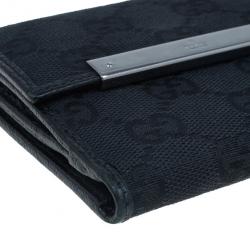 Gucci Black GG Canvas French Flap Wallet