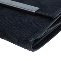 Gucci Black GG Canvas French Flap Wallet