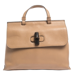 Pre Owned Gucci Tan Leather Medium Bamboo Daily Top Handle Bag