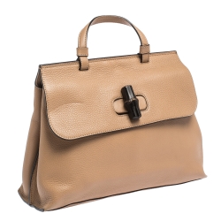 Pre Owned Gucci Tan Leather Medium Bamboo Daily Top Handle Bag