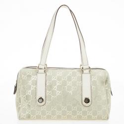 Pre Owned Gucci Beige and Metallic Monogram Charmy Boston Bag