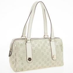 Pre Owned Gucci Beige and Metallic Monogram Charmy Boston Bag