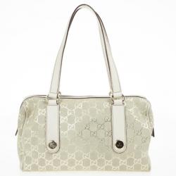 Pre Owned Gucci Beige and Metallic Monogram Charmy Boston Bag