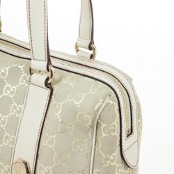 Pre Owned Gucci Beige and Metallic Monogram Charmy Boston Bag