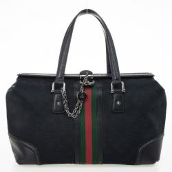 Pre Owned Gucci Black Monogram Treasure Boston Bag