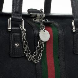 Pre Owned Gucci Black Monogram Treasure Boston Bag
