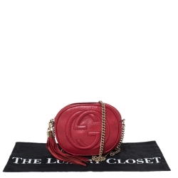 Pre Owned Gucci Red Leather Mini Soho Disco Chain Crossbody Bag