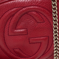 Pre Owned Gucci Red Leather Mini Soho Disco Chain Crossbody Bag