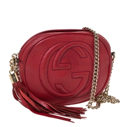 Pre Owned Gucci Red Leather Mini Soho Disco Chain Crossbody Bag