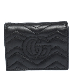 Gucci Black Matelasse Leather GG Marmont Card Case