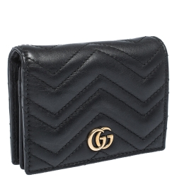 Gucci Black Matelasse Leather GG Marmont Card Case