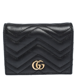 Gucci Black Matelasse Leather GG Marmont Card Case