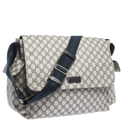 Pre Owned Gucci Beige/Black GG Supreme Canvas and Leather Diaper Messenger Bag