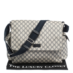 Pre Owned Gucci Beige/Black GG Supreme Canvas and Leather Diaper Messenger Bag