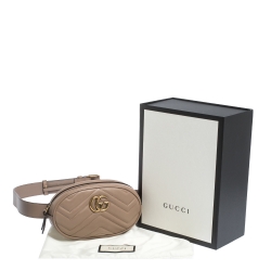 Pre Owned Gucci Biege Matelasse Leather GG Marmont Belt Bag 