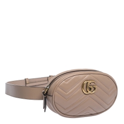 Pre Owned Gucci Biege Matelasse Leather GG Marmont Belt Bag 