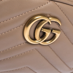 Pre Owned Gucci Biege Matelasse Leather GG Marmont Belt Bag 