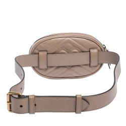 Pre Owned Gucci Biege Matelasse Leather GG Marmont Belt Bag 