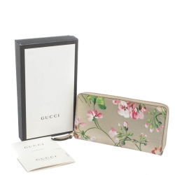 Gucci Multicolor Shanghai Blooms Print Leather Zip Around Wallet